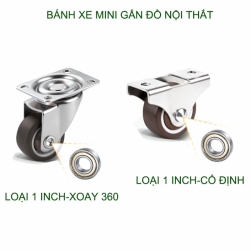 Bộ 2 bánh xe gắn đồ nội thất chịu lực lớn tới 30kg, loại 1 inch (25mm)