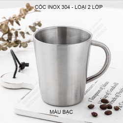 Cốc ly bằng inox 304 loại 2 lớp có tay cầm 300ml, chuyên dùng uống cà phê, uống trà, sữa đa năng (màu bạc)