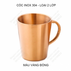 Cốc ly bằng inox 304 loại 2 lớp có tay cầm 300ml, chuyên dùng uống cà phê, uống trà, sữa đa năng (Vàng đồng)