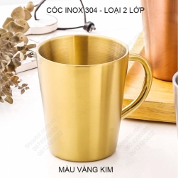 Cốc ly bằng inox 304 loại 2 lớp có tay cầm 300ml, chuyên dùng uống cà phê, uống trà, sữa đa năng (Vàng kim)