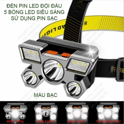 Đèn Pin LED đội đầu siêu sáng 5 bóng led (9 chip LED) pin sạc gắn sẵn bên trong