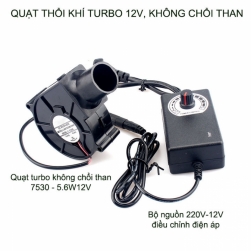 Quạt thổi khí 7530-5.6W-12V Turbo không chổi than, bộ nguồn điều tốc, dùng cho bếp nướng than hoa