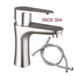 Vòi nước nóng lạnh cho chậu rửa mặt tròn VRNL-I304B1 bằng Inox 304 kèm dây nối mềm vỏ inox