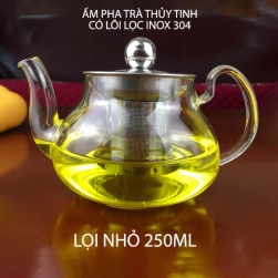 Ấm pha trà bằng thủy tinh có bộ lọc bằng inox 304, loại nhỏ dung tích 250ml