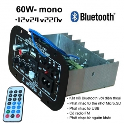Bộ khuếch đại âm thanh và phát nhạc từ thẻ nhớ, USB, đài FM có kết nối Bluetooth, có remote