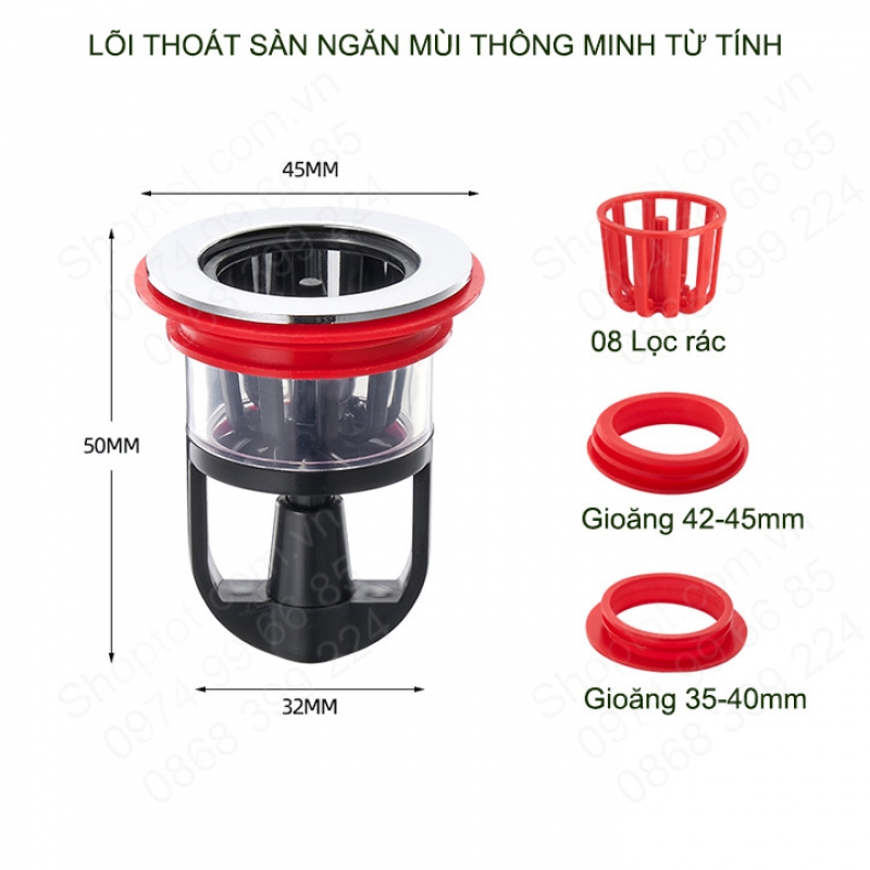 Lõi ngăn mùi thoát sàn, chắn rác từ tính thông minh S8P, một chiều ...