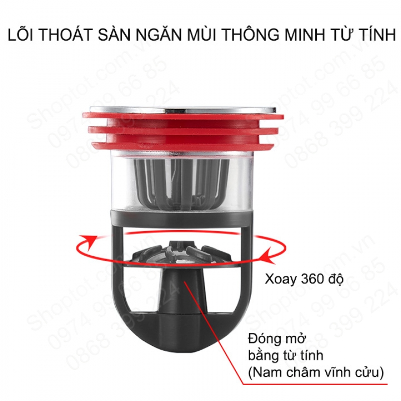 Lõi ngăn mùi thoát sàn, chắn rác từ tính thông minh S8P, một chiều ...