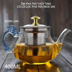 ấm pha trà thủy tinh có bộ lọc inox 304