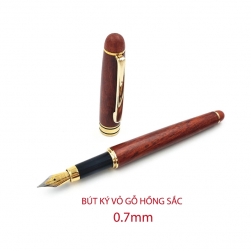 Bút máy ký (cây viết) HS07 vỏ gỗ hồng sắc, nét 0.7mm, có hộp giấy