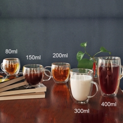 Cốc (ly) thủy tinh 2 lớp giữ nhiệt uống trà và café, có tay cầm 400ml