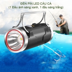 Đèn pin led câu cá D05, 1 đầu ánh sáng xanh chuyên câu cá, 1 dầu ánh sáng trắng chiếu sáng