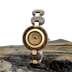 Đồng hồ đeo tay nữ vỏ và dây làm bằng gỗ tự nhiên (gỗ Mun ngoài và gỗ Maple trong)