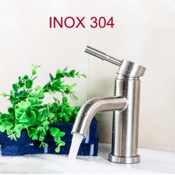 Vòi nước nóng lạnh cho chậu rửa mặt VRNL-I304B2 tròn bằng Inox 304 kèm dây nối mềm vỏ inox