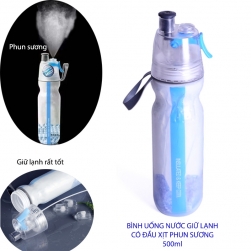 Bình đựng nước uống giữ lạnh có đầu xịt phun sương FB041-500ml, thân 3 lớp Nhựa PE + màng nhôm + nhựa PC