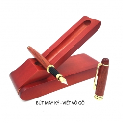 Bút máy ký (cây viết) S32F vỏ gỗ hồng sắc, có hộp đựng kiêm để bút bằng gỗ