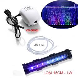 Bộ đèn LED đổi màu bể cá 15cm có đầu sủi bọt khí kèm máy tạo khí oxy cho bể cá